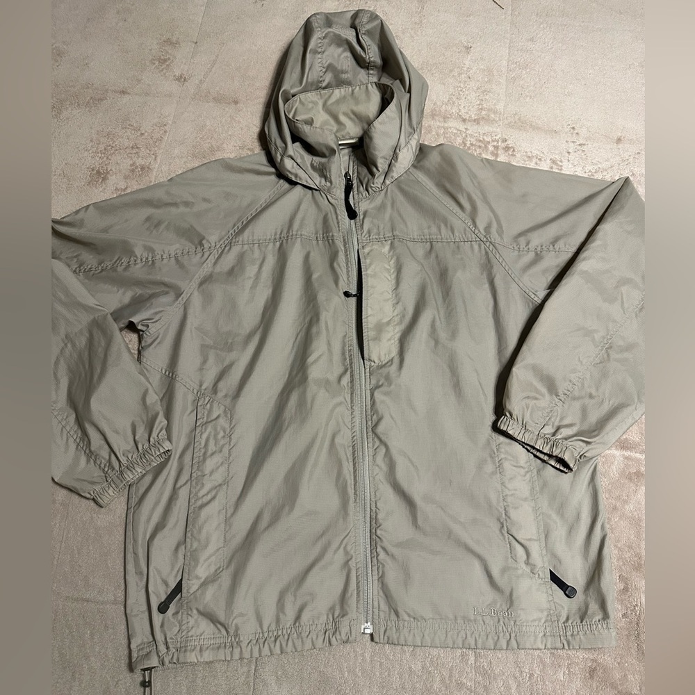 L.L. Bean Khaki Tan Full Zip Windbreaker Jacket Size Medium